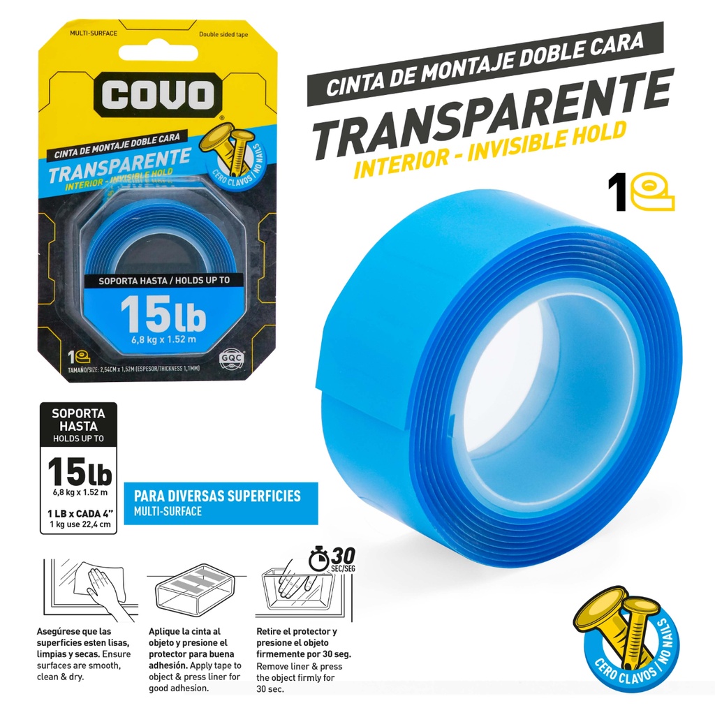 CINTA DOBLE FAZ AZUL 1.52mtrs COVO: