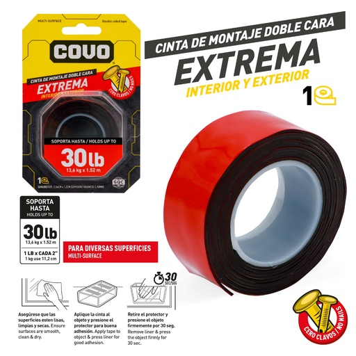 [124254] CINTA DOBLE FAZ ROJA 1.52mtrs COVO: