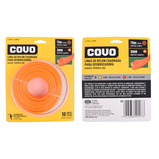 [002132] NYLON P/DESMAL CUADR 3mm 15Mtrs COVO